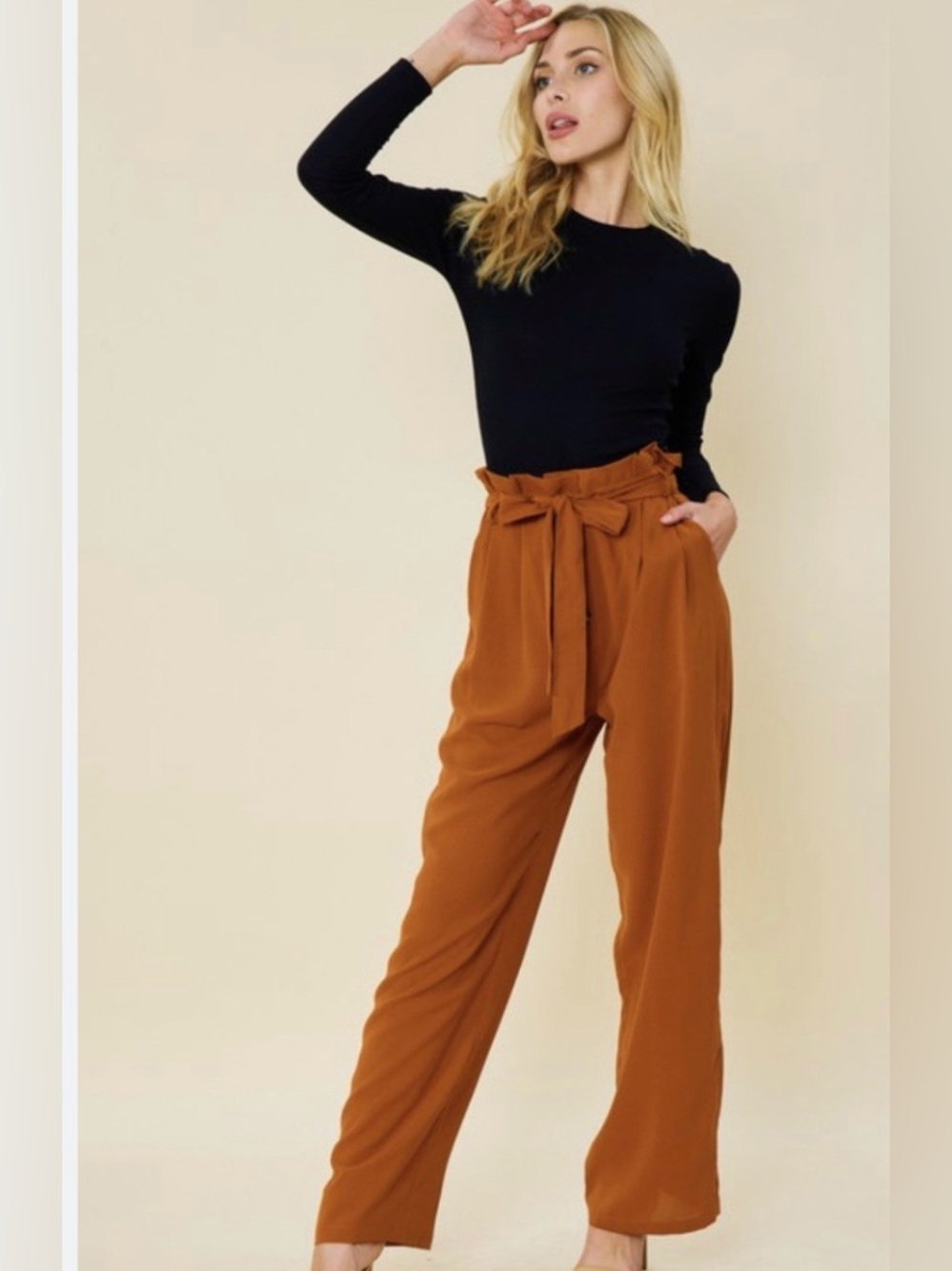 APRICOT Paperbag Tie Waist Tapered Pants Rust Brown Size 10